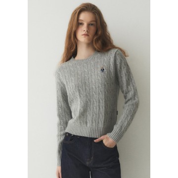 韓國直送 WHO.A.U -  Steve Cable R-neck Pull over (MELANGE GRAY)