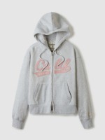 韓國直送 WHO.A.U - Patch Crop Hood Zip-up(Brushed) ( LIGHT MELANGE GRAY)