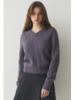 韓國直送 WHO.A.U -  Steve Cable V-Neck Pull over (PURPLE)