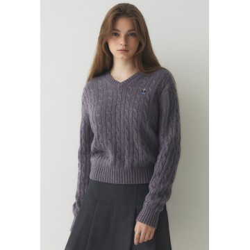 韓國直送 WHO.A.U -  Steve Cable V-Neck Pull over (PURPLE)