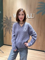 韓國直送 WHO.A.U -  Steve Cable V-Neck Pull over (PURPLE)
