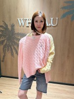 韓國直送 WHO.A.U -  Steve Cable R-neck Pull over (PINK)