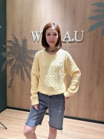 韓國直送 WHO.A.U -  Steve Cable R-neck Pull over (YELLOW)