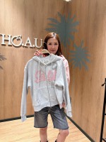 韓國直送 WHO.A.U - Patch Crop Hood Zip-up(Brushed) ( LIGHT MELANGE GRAY)
