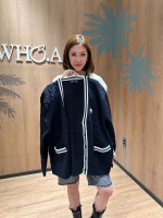 韓國直送 WHO.A.U -  Steve V-neck Tilden Cable Cardigan (NAVY)