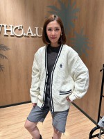 韓國直送 WHO.A.U -  Steve V-neck Tilden Cable Cardigan (IVORY)