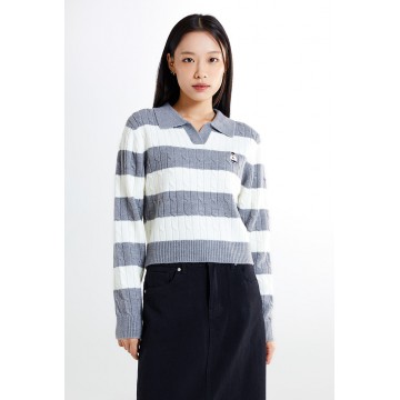 韓國直送 SPAO - (Woody) Cable Half Open Sweater (GRAY)