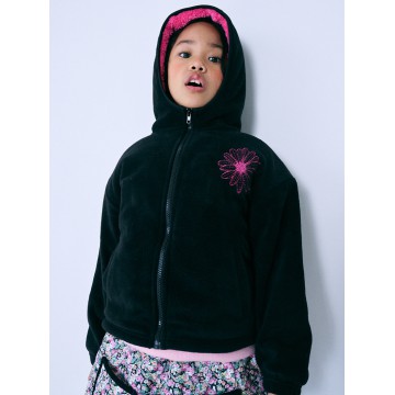 韓國MARDIMERCREDI - KIDS FLEECE HOODY ZIPUP DOUBLE FACE_BLACK FUSHIA