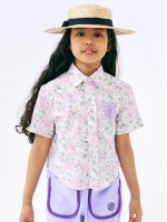 韓國MARDIMERCREDI - KIDS COTTON SHIRT HALF SLEEVE FLORAL_IVORY LAVENDER