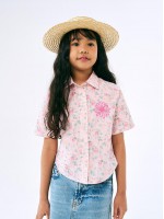 韓國MARDIMERCREDI - KIDS COTTON SHIRT HALF SLEEVE FLORAL_CORAL PINK