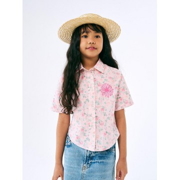 韓國MARDIMERCREDI - KIDS COTTON SHIRT HALF SLEEVE FLORAL_CORAL PINK