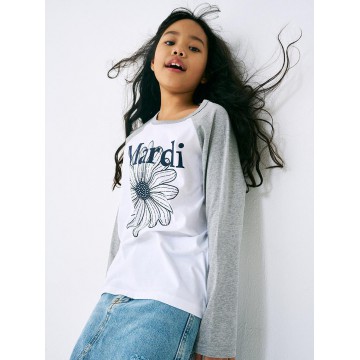 韓國MARDIMERCREDI - KIDS TSHIRT RAGLAN FLOWERMARDI_GREY NAVY