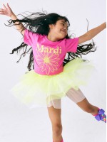 韓國MARDIMERCREDI - KIDS TSHIRT FLOWERMARDI STONE EMBELLISHED_PINK YELLOW