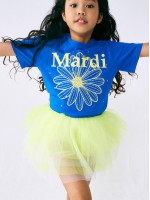 韓國MARDIMERCREDI - KIDS TSHIRT FLOWERMARDI STONE EMBELLISHED_BLUE YELLOW