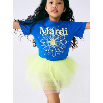 韓國MARDIMERCREDI - KIDS TSHIRT FLOWERMARDI STONE EMBELLISHED_BLUE YELLOW