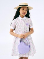 韓國MARDIMERCREDI - KIDS COTTON SHIRT DRESS HALF SLEEVE FLORAL_IVORY LAVENDER