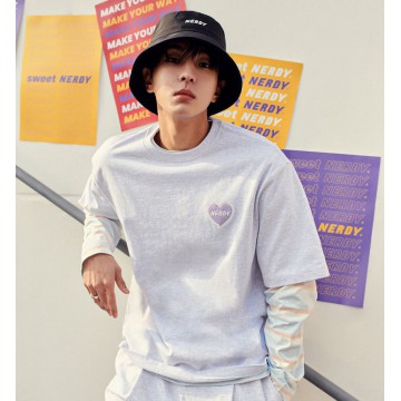 韓國 NERDY - Heart Waffen Short Sleeve T-Shirt Melange White