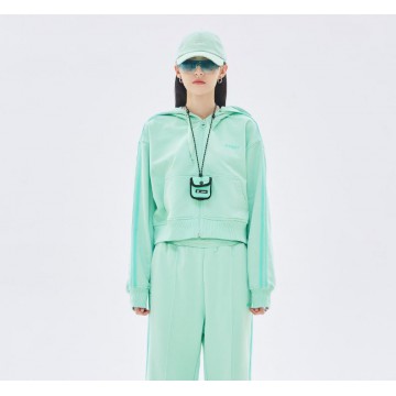 韓國 NERDY - Women Crop NY Hoodie Zip-up Mint