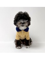 韓國HONEY DOG – 有領間條上衣 (黃色)♡寵物衫