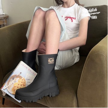 韓國Rockfish Weatherwear - [X SINOON] FLATFORM RAIN BOOTS MIDDLE - BLACK