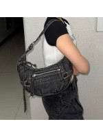 韓國直送 MTK -  WASHED DENIM MINI HOBO BAG IN BLACK 