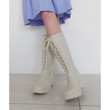 rockfish-weatherwear - FLATFORM LACEUP RAIN BOOTS LONG - CREAM