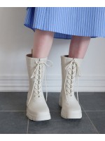 rockfish-weatherwear - FLATFORM LACEUP RAIN BOOTS MIDDLE - CREAM