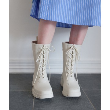 rockfish-weatherwear - FLATFORM LACEUP RAIN BOOTS MIDDLE - CREAM