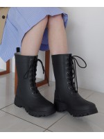 rockfish-weatherwear - FLATFORM LACEUP RAIN BOOTS MIDDLE - BLACK