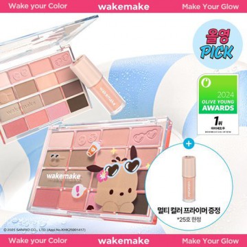 韓國 Olive Young 特別優惠套裝 - 7月 Olive Young 精選／曬黑版帕恰狗聯名] WAKEMAKE 柔焦眼影盤（附贈多功能眼部打底霜）