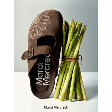 韓國Mardi MercrediCLASSIQUE MARYJANE SUEDE MULE_DARK BROWN