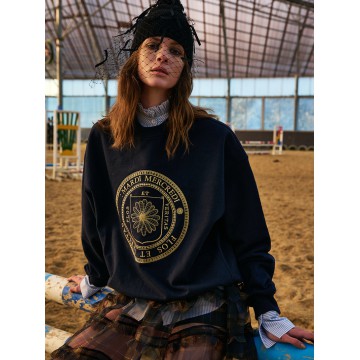 韓國MARDI MERCREDI - SWEATSHIRT ORIGINAL UNIV METALLIC NEEDLEWORK (NAVY GOLD)