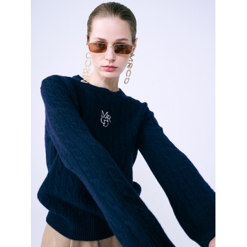 韓國MARDI MERCREDI - CASHMERE BLENDED CABLE CREW NECK MRCD (NAVY IVORY)