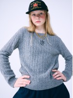 韓國MARDI MERCREDI - CASHMERE BLENDED CABLE CREW NECK MRCD (GREY NAVY)