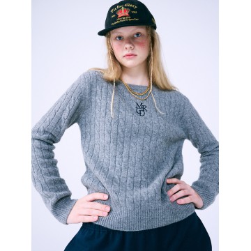 韓國MARDI MERCREDI - CASHMERE BLENDED CABLE CREW NECK MRCD (GREY NAVY)