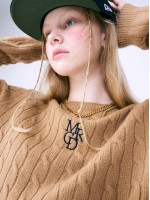 韓國MARDI MERCREDI - CASHMERE BLENDED CABLE CREW NECK MRCD (CAMEL NAVY)