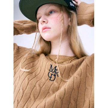 韓國MARDI MERCREDI - CASHMERE BLENDED CABLE CREW NECK MRCD (CAMEL NAVY)