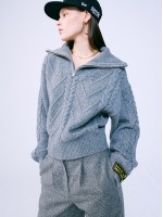 韓國MARDI MERCREDI - CASHMERE BLENDED CABLE HALF ZIP UP (GREY)
