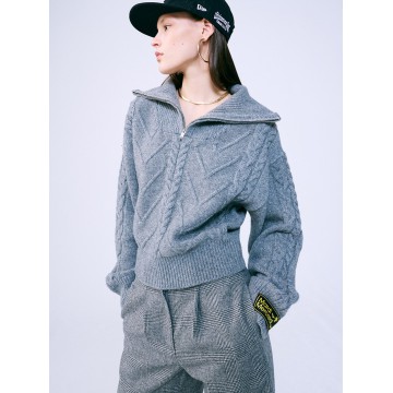 韓國MARDI MERCREDI - CASHMERE BLENDED CABLE HALF ZIP UP (GREY)