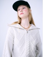 韓國MARDI MERCREDI - CASHMERE BLENDED CABLE HALF ZIP UP (IVORY)