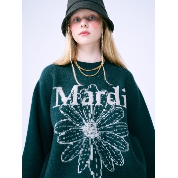 韓國MARDI MERCREDI - CASHMERE BLENDED PULLOVER FLOWERMARDI (DARKGREEN IVORY)