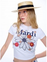  【韓國獨家限時優惠】韓國MARDI MERCREDI - CROPPED TSHIRT FLOWERMARDI BLOSSOM_WHITE NAVY