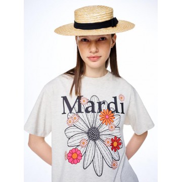 韓國MARDI MERCREDI - TSHIRT FLOWERMARDI BLOSSOM_OATMEAL BLACK