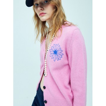 韓國MARDI MERCREDI - RACCOON BLENDED CARDIGAN V NECK (PINK BLUE)