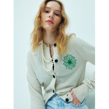 韓國MARDI MERCREDI - CASHMERE BLENDED CARDIGAN ROUND NECK (IVORY GREEN)