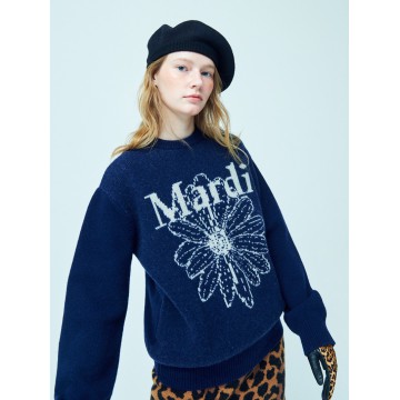 韓國MARDI MERCREDI - CASHMERE BLENDED PULLOVER FLOWERMARDI (NAVY IVORY)