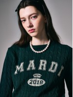 韓國MARDI MERCREDI - CABLE KNIT LONG SLEEVE VINTAGE PRINT (DEEPGREEN IVORY)