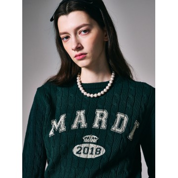 韓國MARDI MERCREDI - CABLE KNIT LONG SLEEVE VINTAGE PRINT (DEEPGREEN IVORY)