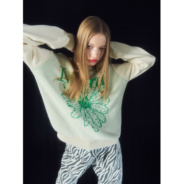 韓國MARDI MERCREDI - COTTON PULLOVER FLOWERMARDI (IVORY GREEN)