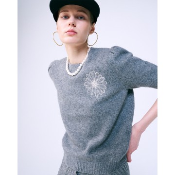 韓國MARDI MERCREDI - RACCOON BLENDED TOP SHORT SLEEVE (GREY IVORY)